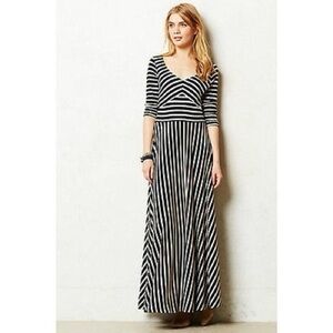 Anthropologie Puella Maxi dress ivory and black long sleeves A-line
